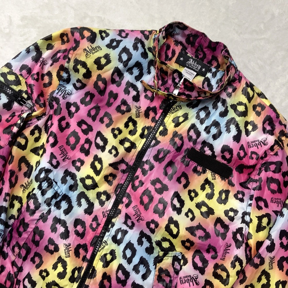 Abbey Dawn Avril Lavigne Rainbow Leopard Windbreaker Jacket Y2K Emo Scene Sz S